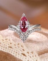 EVANNA Art Deco Curved Marquise Alexandrite Engagement Ring Set